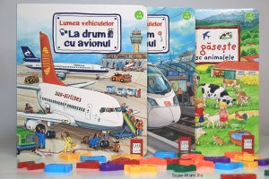 Cărţi ilustrate pentru copii: La drum cu avionul, La drum cu trenul şi Unde trăiesc animalele
